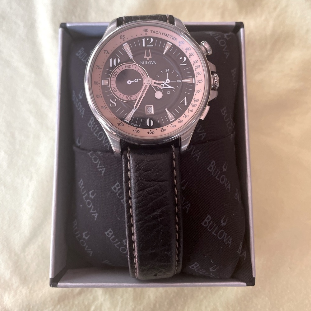 Bulova Men’s Watch Black Leather Band